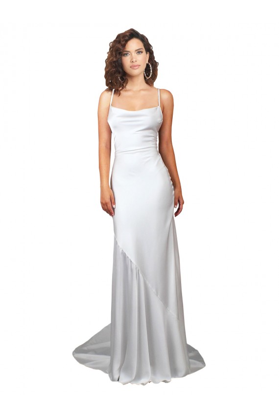 Cowl Neck Sweep Train Silk like Satin White Sleeveless Beach Wedding Dress Victoria