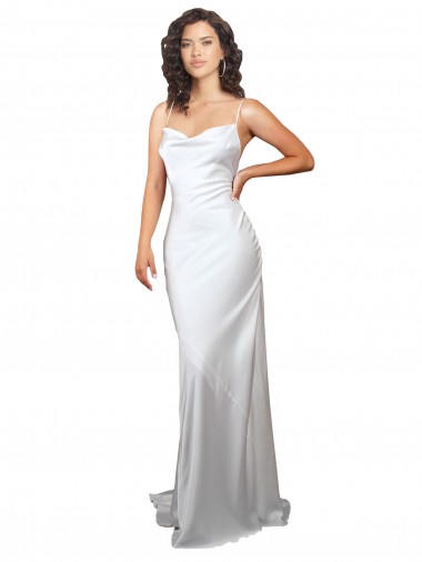 Cowl Neck Sweep Train Silk like Satin White Sleeveless Beach Wedding Dresses Victoria