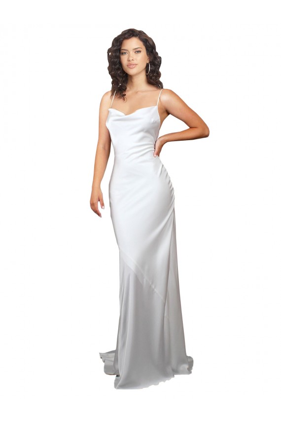 Cowl Neck Sweep Train Silk like Satin White Sleeveless Beach Wedding Dresses Victoria
