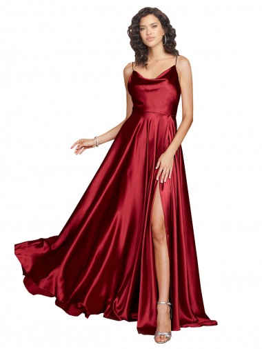 Cowl Neck Long Silk like Satin Burgundy Sleeveless Black Tie Evening Dress / Prom Dress / Bridesmaid Dress Victoria