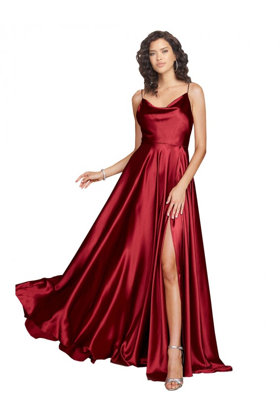 Cowl Neck Long Silk like Satin Burgundy Sleeveless Black Tie Evening Dress / Prom Dress / Bridesmaid Dress Victoria