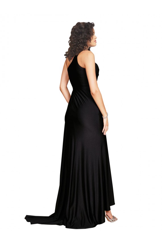 One Shoulder Long Silk like Satin Black Sleeveless Black Tie Evening Gown / Prom Dress / Bridesmaid Dress Victoria