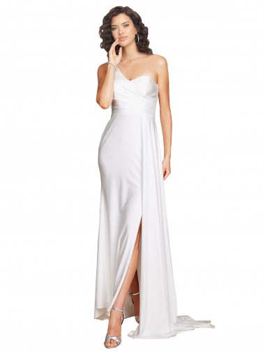 One Shoulder Long Silk like Satin White Sleeveless Wedding Dress Victoria