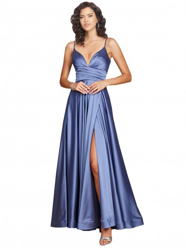 Sweetheart Long Silk like Satin French Blue Sleeveless Black Tie Evening Gown / Prom Dress / Bridesmaid Dress Victoria