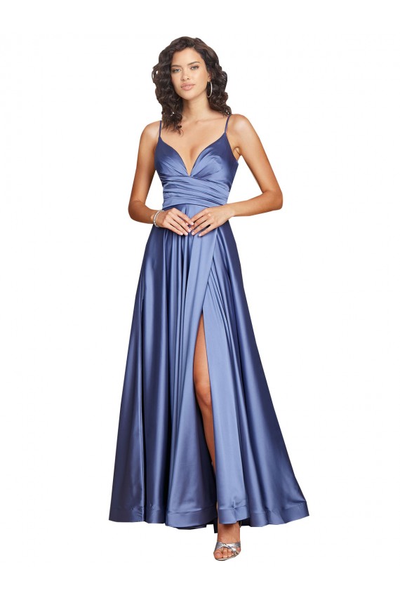 Sweetheart Long Silk like Satin French Blue Sleeveless Black Tie Evening Gown / Prom Dress / Bridesmaid Dress Victoria