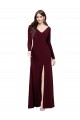 V-Neck Long Spandex Burgundy Gold Long Sleeves Prom Dress / Bridesmaid Dress Victoria