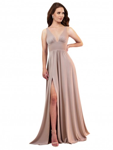 V-Neck Long Spandex Dusty Pink Sleeveless Black Tie Evening Gown / Prom Dress / Bridesmaid Dress Victoria