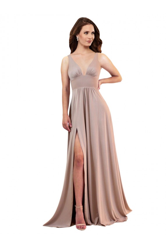 V-Neck Long Spandex Dusty Pink Sleeveless Black Tie Evening Gown / Prom Dress / Bridesmaid Dress Victoria