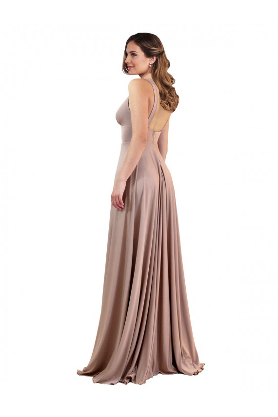 V-Neck Long Spandex Dusty Pink Sleeveless Black Tie Evening Gown / Prom Dress / Bridesmaid Dress Victoria
