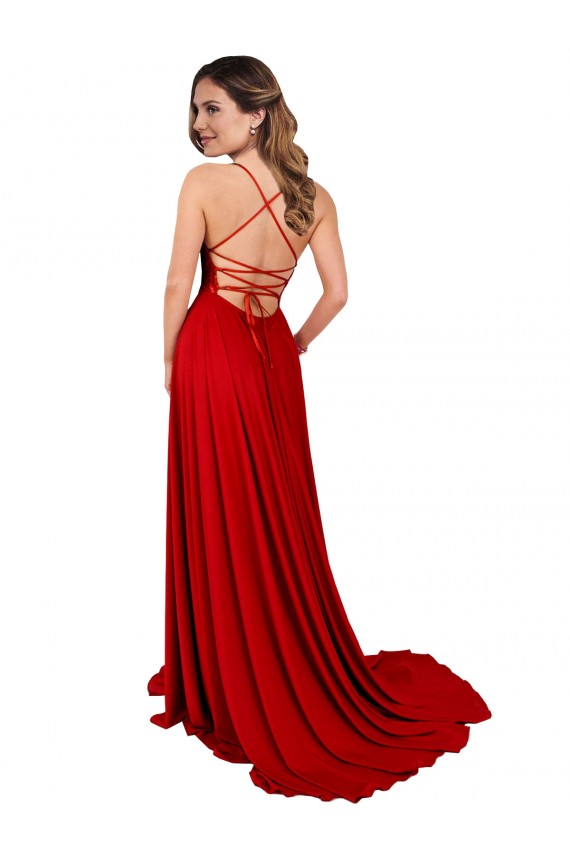 Square Neck Long Spandex & Lace Red Sleeveless Semi Formal Evening Dress / Prom Dress / Bridesmaid Dress Victoria