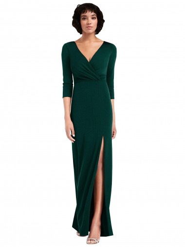 V-Neck Long Spandex Dark Green Long Sleeves Formal Evening Gown / Prom Dress / Bridesmaid Dress Victoria
