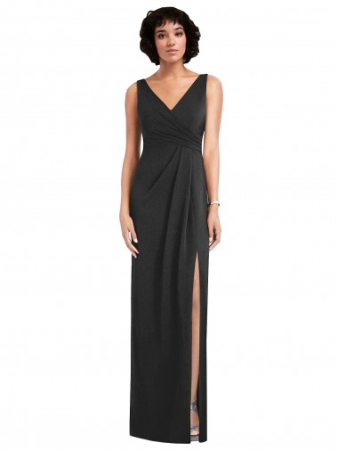 V-Neck Long Spandex Black Sheath Sleeveless Formal Evening Gown / Prom Dress / Bridesmaid Dress Victoria