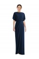 Bateau Neck Long Spandex Dark Navy Short Sleeves Semi Formal Evening Dress / Prom Dress / Bridesmaid Dress Victoria
