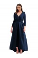 V-Neck Long Spandex Dark Navy Long Sleeves High Low Plus Size Evening Gown / Prom Dress / Bridesmaid Dress Victoria