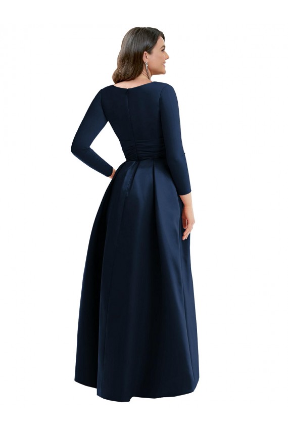 V-Neck Long Spandex Dark Navy Long Sleeves High Low Plus Size Evening Gown / Prom Dress / Bridesmaid Dress Victoria