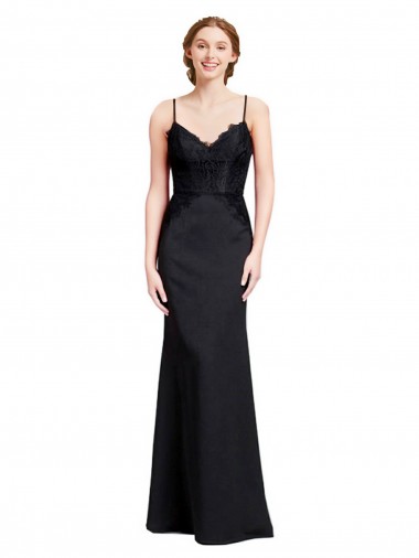 V-Neck Long Stretch Crepe Black Mermaid Sleeveless Prom Dress / Bridesmaid Dress Victoria