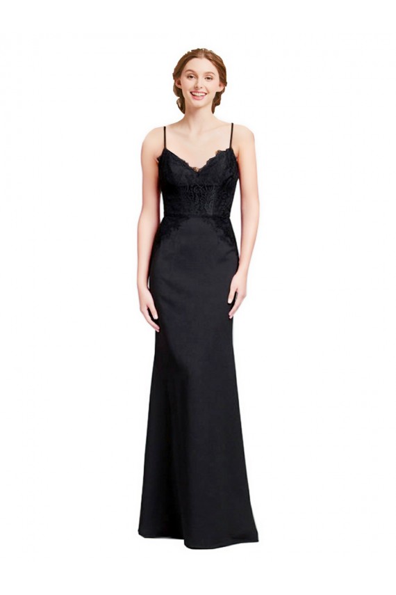 V-Neck Long Stretch Crepe Black Mermaid Sleeveless Prom Dress / Bridesmaid Dress Victoria