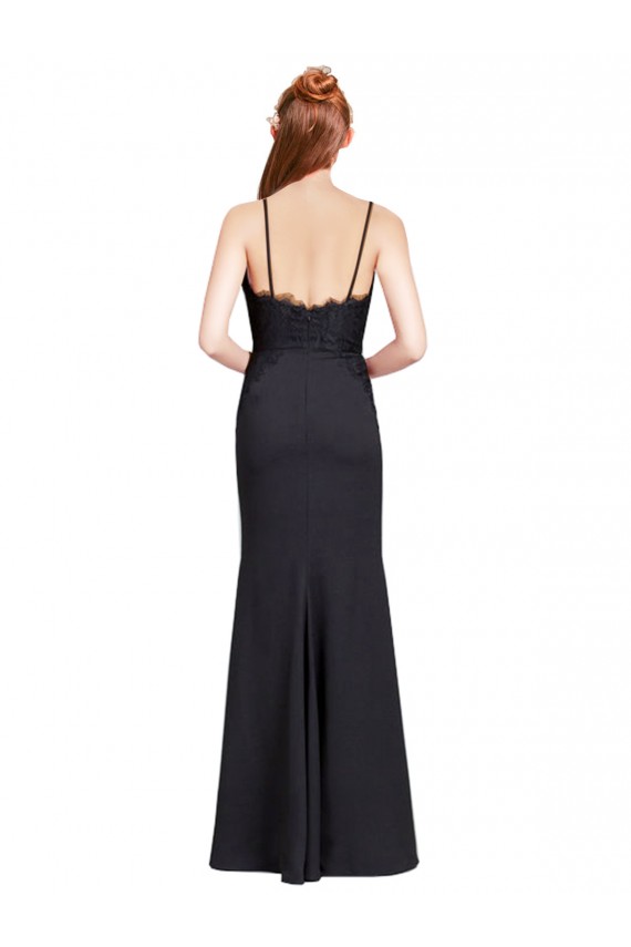 V-Neck Long Stretch Crepe Black Mermaid Sleeveless Prom Dress / Bridesmaid Dress Victoria