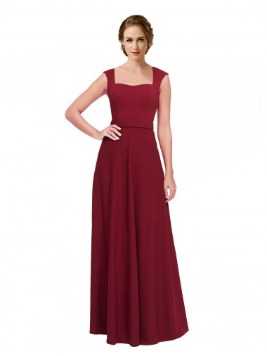 Square Neck Long Stretch Crepe Burgundy Sleeveless Prom Dress / Bridesmaid Dress Victoria