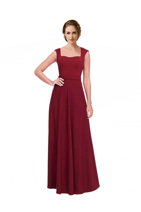 Square Neck Long Stretch Crepe Burgundy Sleeveless Prom Dress / Bridesmaid Dress Victoria