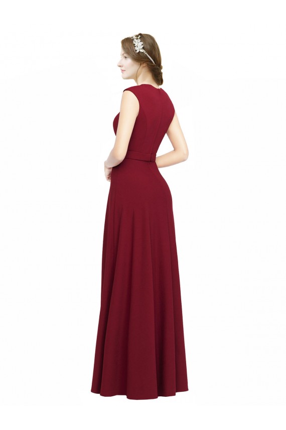 Square Neck Long Stretch Crepe Burgundy Sleeveless Prom Dress / Bridesmaid Dress Victoria
