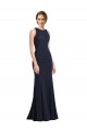 High Neck Long Stretch Crepe Dark Navy Sleeveless Black Tie Prom Dress / Bridesmaid Dress Victoria