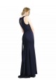 High Neck Long Stretch Crepe Dark Navy Sleeveless Black Tie Prom Dress / Bridesmaid Dress Victoria