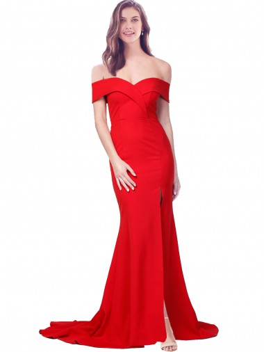 Sweetheart Long Stretch Crepe Red Sleeveless Bridesmaid Dress / Evening Dress Victoria