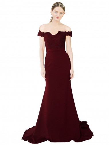 Sweetheart Sweep Train Stretch Crepe & Lace Burgundy Gold Sleeveless Formal Evening Gown / Prom Dress / Bridesmaid Dress Victoria