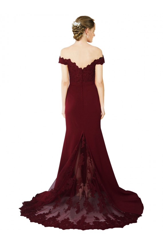 Sweetheart Sweep Train Stretch Crepe & Lace Burgundy Gold Sleeveless Formal Evening Gown / Prom Dress / Bridesmaid Dress Victoria
