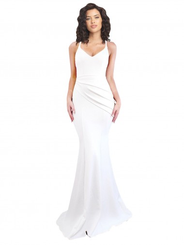 High Neck Long Stretch Crepe White Sleeveless Black Tie Evening Gown / Prom Dress / Bridesmaid Dress Victoria