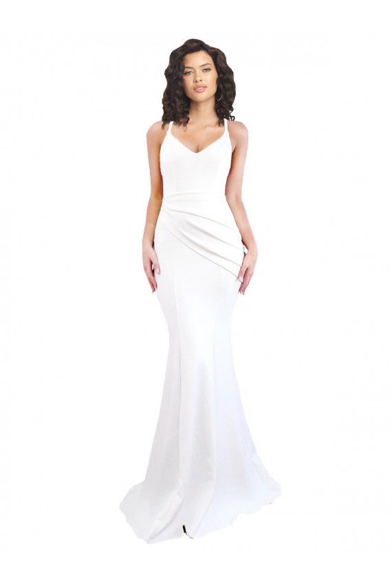 High Neck Long Stretch Crepe White Sleeveless Black Tie Evening Gown / Prom Dress / Bridesmaid Dress Victoria