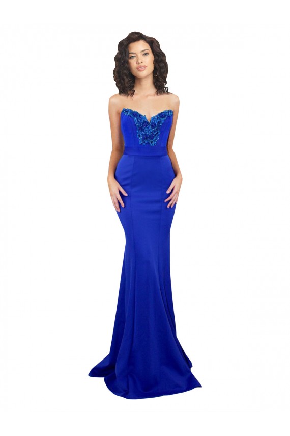 High Neck Long Stretch Crepe Royal Blue Sleeveless Formal Evening Gown / Prom Dress / Bridesmaid Dress Victoria