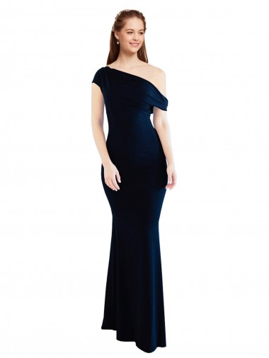 One Shoulder Long Stretch Crepe Dark Navy Sleeveless Formal Evening Gown / Prom Dress / Bridesmaid Dress Victoria