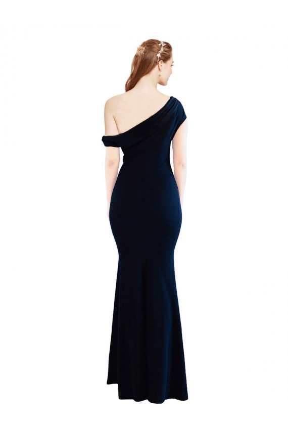 One Shoulder Long Stretch Crepe Dark Navy Sleeveless Formal Evening Gown / Prom Dress / Bridesmaid Dress Victoria