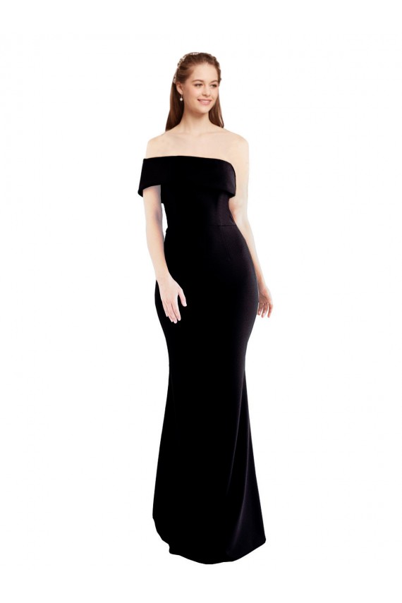 One Shoulder Long Stretch Crepe Black Sleeveless Formal Evening Gown / Prom Dress / Bridesmaid Dress Victoria