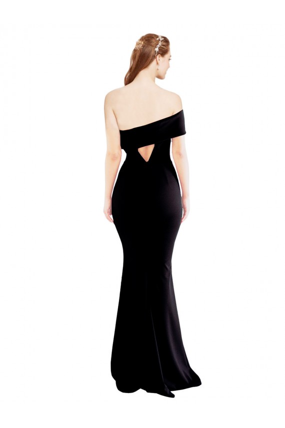 One Shoulder Long Stretch Crepe Black Sleeveless Formal Evening Gown / Prom Dress / Bridesmaid Dress Victoria