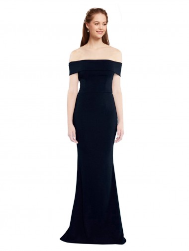 Off the Shoulder Long Stretch Crepe Dark Navy Sleeveless Formal Dress / Bridesmaid Dress Victoria