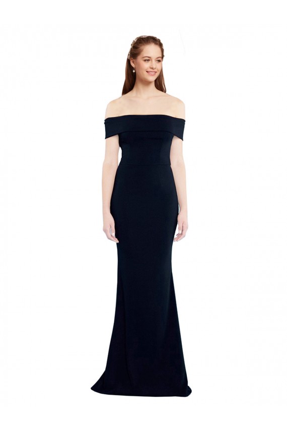 Off the Shoulder Long Stretch Crepe Dark Navy Sleeveless Formal Dress / Bridesmaid Dress Victoria