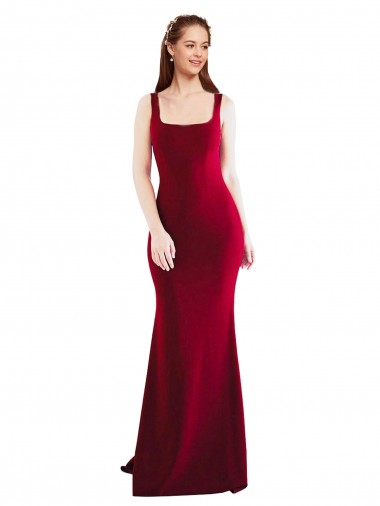 Square Neck Long Stretch Crepe Burgundy Sleeveless Formal Evening Gown / Prom Dress / Bridesmaid Dress Victoria