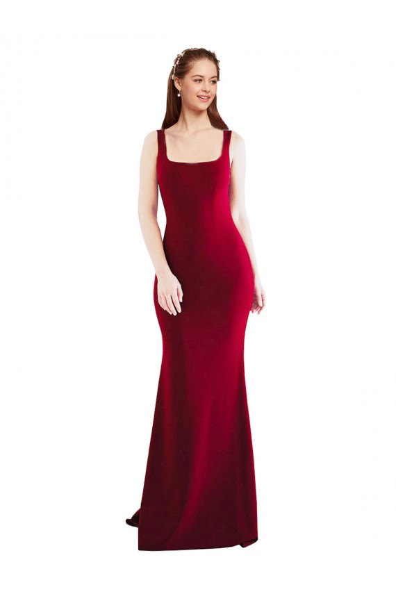 Square Neck Long Stretch Crepe Burgundy Sleeveless Formal Evening Gown / Prom Dress / Bridesmaid Dress Victoria