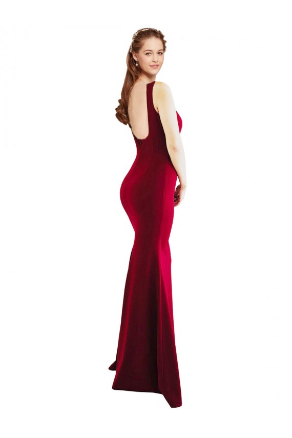 Square Neck Long Stretch Crepe Burgundy Sleeveless Formal Evening Gown / Prom Dress / Bridesmaid Dress Victoria