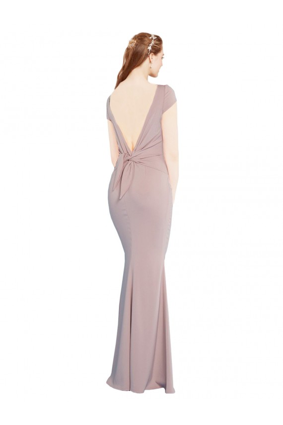 Boat Neck Long Stretch Crepe Dusty Pink Cap Sleeves Formal Evening Gown / Prom Dress / Bridesmaid Dress Victoria