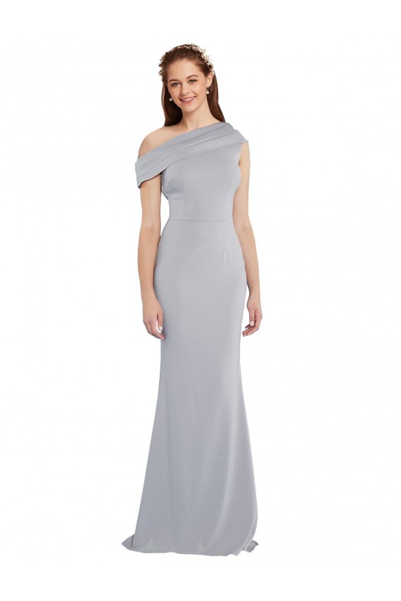 One Shoulder Long Stretch Crepe Grey Sleeveless Formal Dress / Bridesmaid Dress Victoria