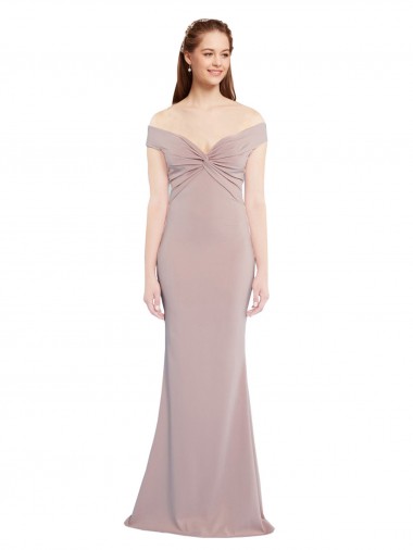 V-Neck Long Stretch Crepe Dusty Pink Sleeveless Formal Evening Gown / Prom Dress / Bridesmaid Dress Victoria