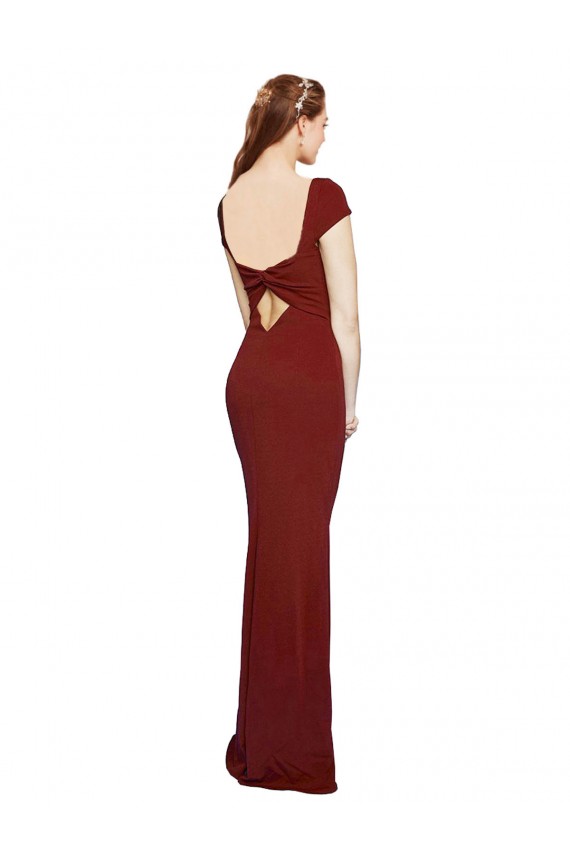Round Neck Long Stretch Crepe Burgundy Cap Sleeves Formal Evening Gown / Prom Dress / Bridesmaid Dress Victoria
