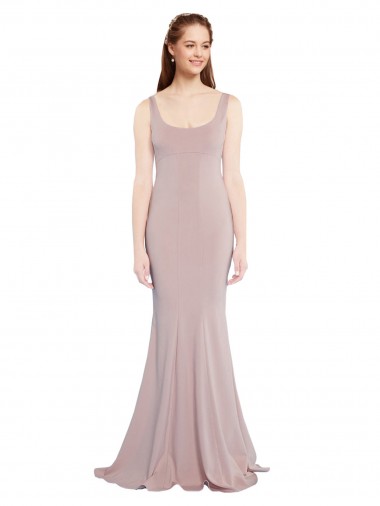 Scoop Neck Long Stretch Crepe Dusty Pink Cap Sleeves Formal Evening Gown / Prom Dress / Bridesmaid Dress Victoria