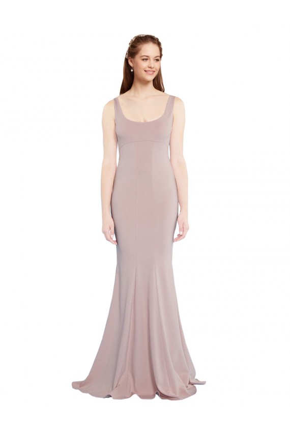 Scoop Neck Long Stretch Crepe Dusty Pink Cap Sleeves Formal Evening Gown / Prom Dress / Bridesmaid Dress Victoria