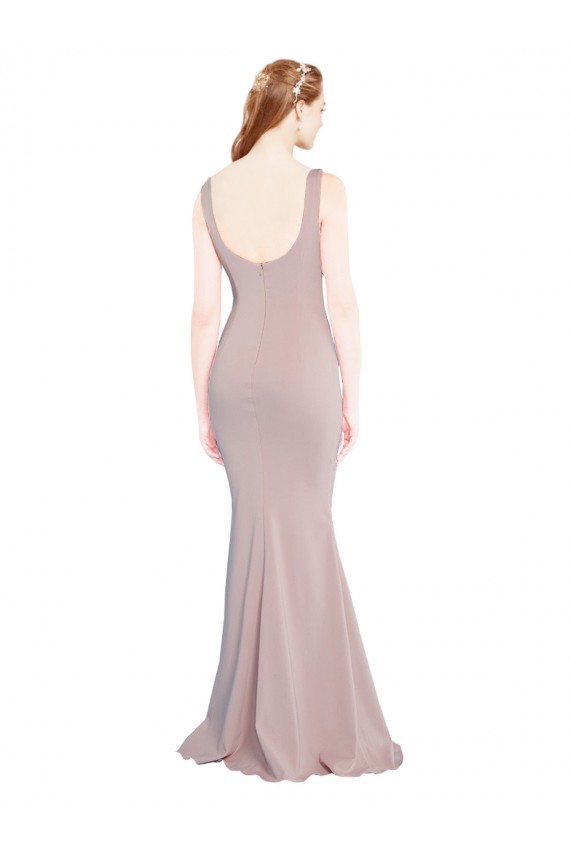 Scoop Neck Long Stretch Crepe Dusty Pink Cap Sleeves Formal Evening Gown / Prom Dress / Bridesmaid Dress Victoria