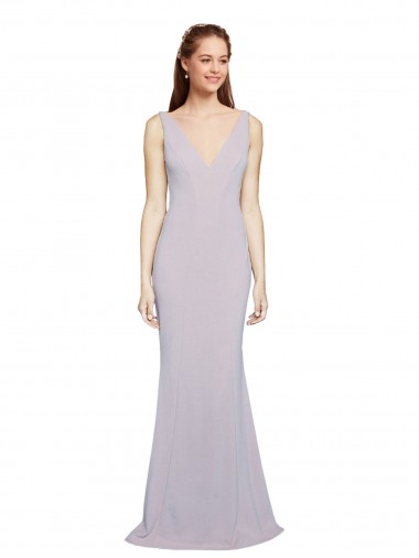 V-Neck Long Stretch Crepe Arctic Lilac Sleeveless Formal Evening Gown / Prom Dress / Bridesmaid Dress Victoria